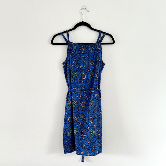 J. Crew Factory Blue Paisley Cotton Sundress Scoop Neck with Belt Size XS - Picture 9 of 14